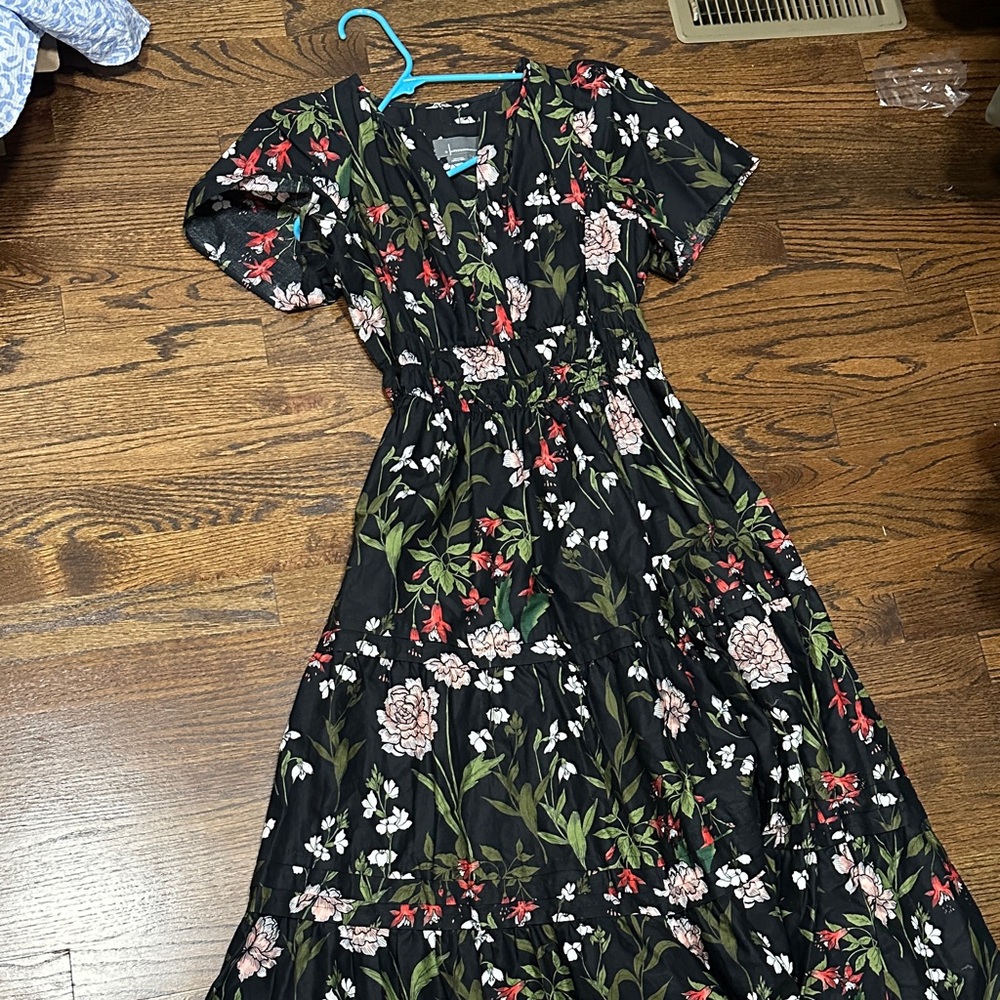 Anthropologie Black and Red Floral Maxi Dress
